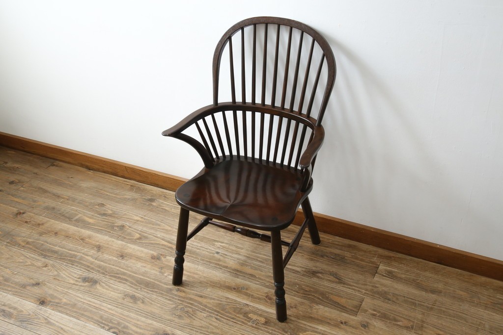 中古　美品　松本民芸家具　509C型　背もたれからアームへと連なる曲線が美しいウィンザーチェア　定価約17万円　(R-085447)