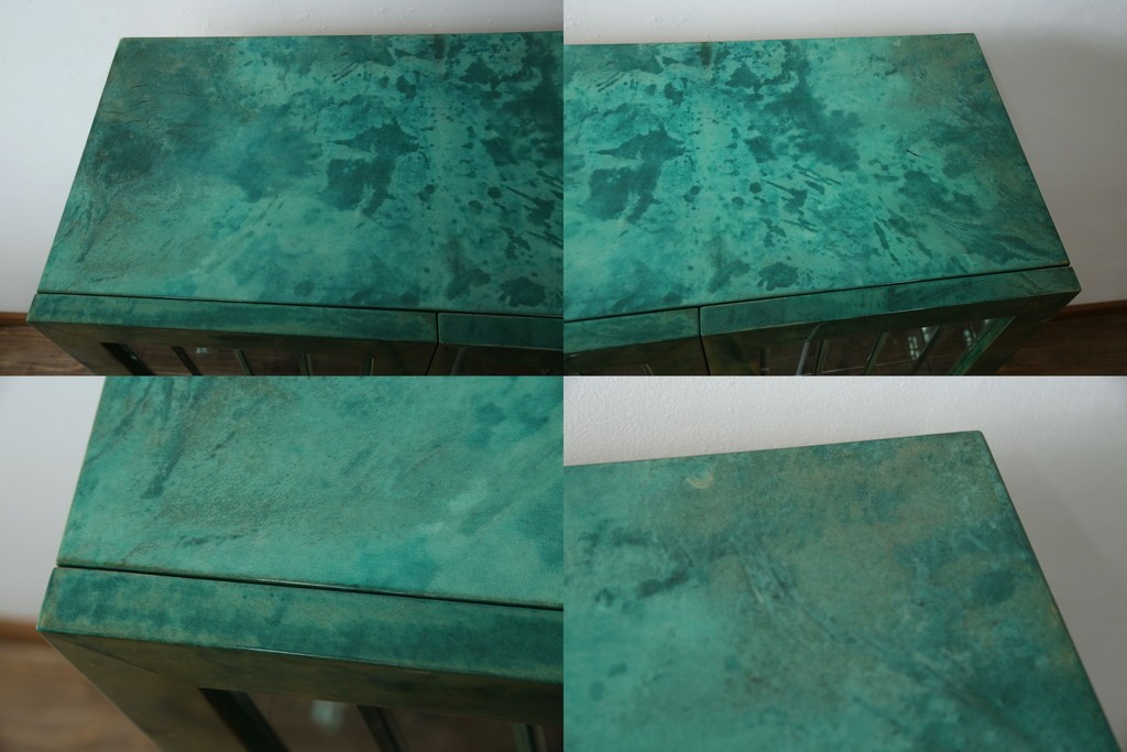 中古　美品!!　希少!!　イタリア高級家具　アルド・トゥーラ(ALDO TURA)　仔山羊革張り　独特の質感が際立つキャビネット　(R-085451)