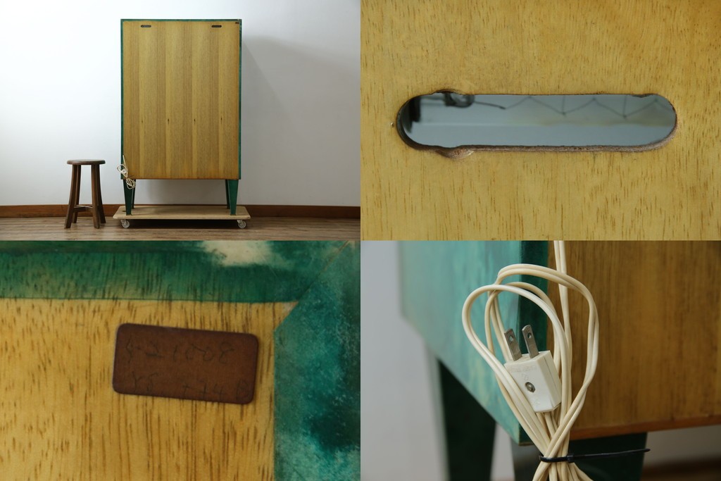 中古　美品!!　希少!!　イタリア高級家具　アルド・トゥーラ(ALDO TURA)　仔山羊革張り　独特の質感が際立つキャビネット　(R-085451)