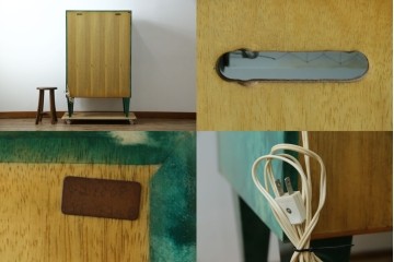 中古　美品!!　希少!!　イタリア高級家具　アルド・トゥーラ(ALDO TURA)　仔山羊革張り　独特の質感が際立つキャビネット　(R-085451)