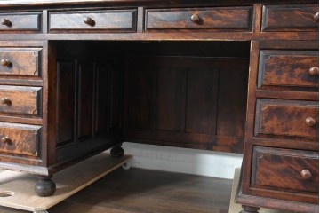 和製ヴィンテージ　松本民芸家具　クラシックな美を纏う重厚な佇まいのG型両袖机　定価約80万円相当　(R-085452)