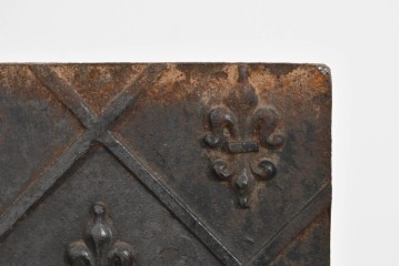 フランスアンティーク　鋳鉄製　紋章(フルール・ド・リス)をあしらった重厚なファイヤーバック　(R-085467)