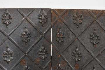 フランスアンティーク　鋳鉄製　紋章(フルール・ド・リス)をあしらった重厚なファイヤーバック　(R-085467)