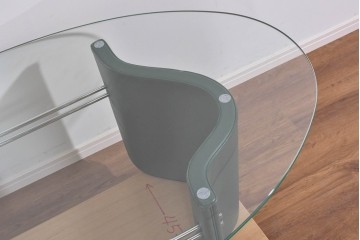 北欧ヴィンテージ　希少デザイン　本革製の脚がお洒落なオーバル型ガラストップのセンターテーブル　(R-085472)