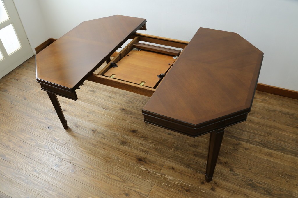 中古　美品　maruni(マルニ木工)　地中海シリーズ　美しい木目が際立つクラシカルな意匠のエクステンションテーブル　(R-085474)