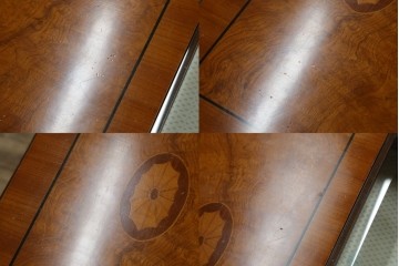 中古　イタリア製　引き出し式コレクションケース付きの象嵌入りローテーブル　(R-085476)