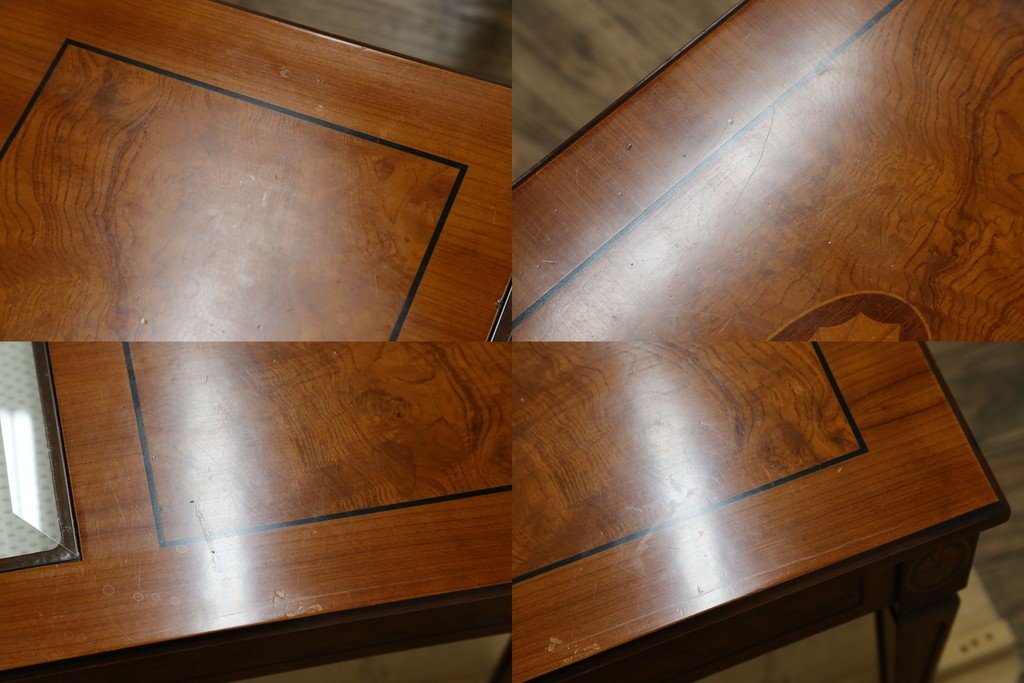 中古　イタリア製　引き出し式コレクションケース付きの象嵌入りローテーブル　(R-085476)