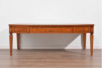 中古　イタリア製　引き出し式コレクションケース付きの象嵌入りローテーブル　(R-085476)