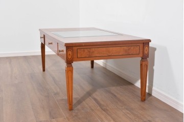 中古　イタリア製　引き出し式コレクションケース付きの象嵌入りローテーブル　(R-085476)