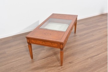 中古　イタリア製　引き出し式コレクションケース付きの象嵌入りローテーブル　(R-085476)