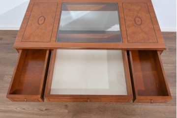 中古　イタリア製　引き出し式コレクションケース付きの象嵌入りローテーブル　(R-085476)