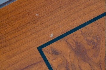 中古　イタリア製　引き出し式コレクションケース付きの象嵌入りローテーブル　(R-085476)