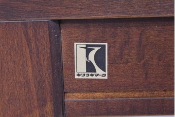 中古　美品　飛騨産業　キツツキ　ガラス扉に可愛らしい装飾の入った照明付きキャビネット　定価約30万円相当　(R-085481)