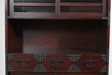 中古　美品　国産家具　欅(ケヤキ)材　金具の装飾が美しい3尺水屋箪笥　(R-085482)