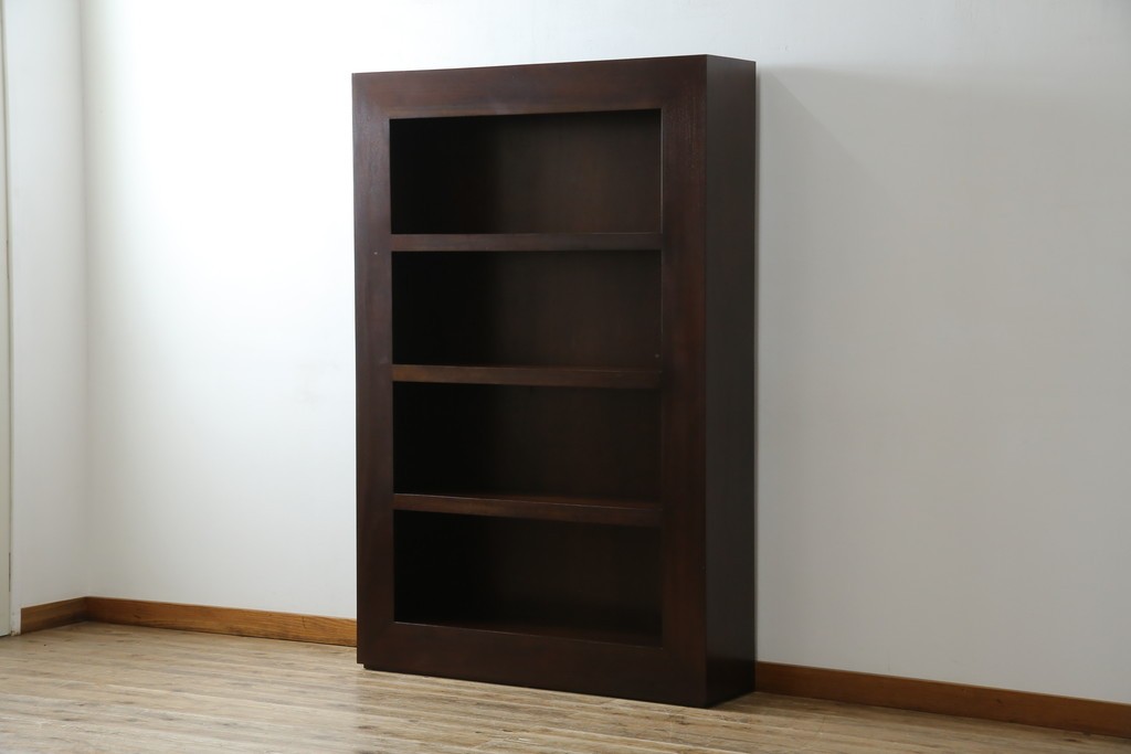 中古　美品　高級輸入家具　マホガニー材　厚みのあるフレームが印象的なモダンデザインのシェルフ　(R-085485)