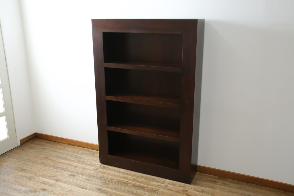 中古　美品　高級輸入家具　マホガニー材　厚みのあるフレームが印象的なモダンデザインのシェルフ　(R-085485)