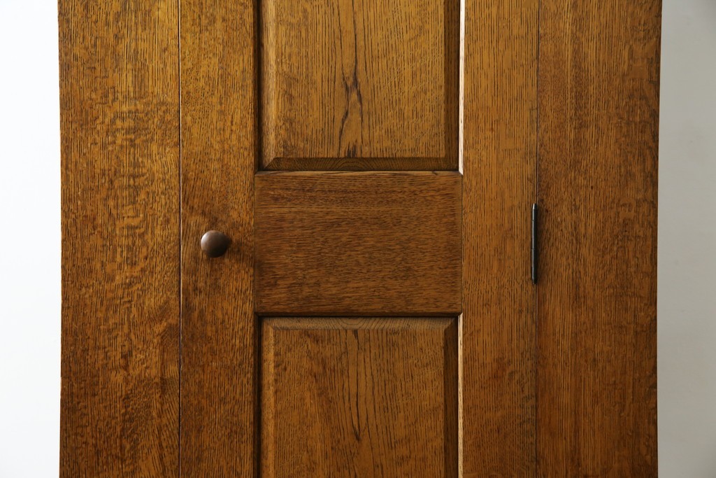 イギリスヴィンテージ　ソリッドオーク材　シンプルで使いやすい上質な作りの縦型キャビネット　(R-085488)