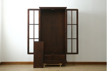 中古　美品　和光　北斗民芸　深みのある木の色合いにガラス扉が美しく映えるブックケース　(R-085490)