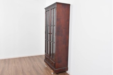 中古　美品　和光　北斗民芸　深みのある木の色合いにガラス扉が美しく映えるブックケース　(R-085490)