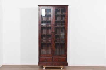 中古　美品　和光　北斗民芸　深みのある木の色合いにガラス扉が美しく映えるブックケース　(R-085490)