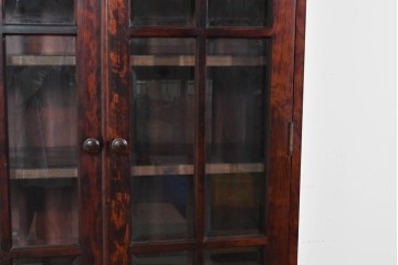 中古　美品　和光　北斗民芸　深みのある木の色合いにガラス扉が美しく映えるブックケース　(R-085490)