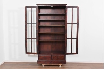 中古　美品　和光　北斗民芸　深みのある木の色合いにガラス扉が美しく映えるブックケース　(R-085490)