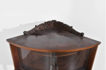 和製ヴィンテージ　ローズウッド材　力強い木目が映える曲げガラスを用いたコーナーキャビネット　(R-085493)