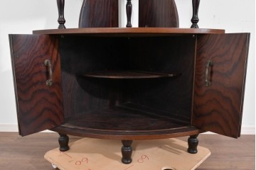 和製ヴィンテージ　ローズウッド材　力強い木目が映える曲げガラスを用いたコーナーキャビネット　(R-085493)