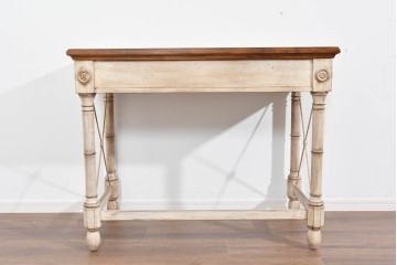 アメリカヴィンテージ　アンティーク調　DREXEL HERITAGE(ドレクセルヘリテイジ)　Et Cetera(エトセトラ)　上品な脚部装飾のレザートップデスク　(R-085494)