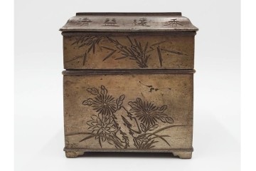 中国製　潮陽・汕頭　二段構造　唐草透かし火屋を備えた点銅(點銅)香炉　(R-085508)