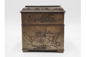 中国製　潮陽・汕頭　二段構造　唐草透かし火屋を備えた点銅(點銅)香炉　(R-085508)