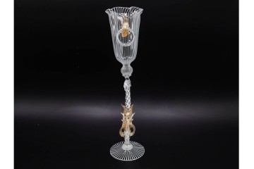 イタリア製　ベネチアン(ヴェネチアン)　ムラノガラス　金彩をまとった白鳥装飾が華やかなワイングラス　(R-085509)