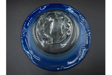 アンティーク　大正〜昭和初期の当時物　涼やかな輪花皿とプレスガラス皿の2点セット　(R-085514)