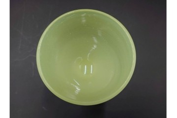 アンティーク　大正〜昭和初期の当時物　ウランガラス・プレスガラス　柔らかな色合いが魅力の氷コップ2点セット　(R-085515)