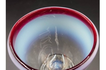 アンティーク　大正～昭和初期の当時物　鮮やかな赤縁が目を引く氷コップ2点セット　(R-085516)