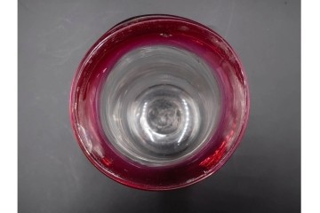 アンティーク　大正～昭和初期の当時物　鮮やかな赤縁が目を引く氷コップ2点セット　(R-085516)