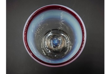 アンティーク　大正～昭和初期の当時物　鮮やかな赤縁が目を引く氷コップ2点セット　(R-085516)