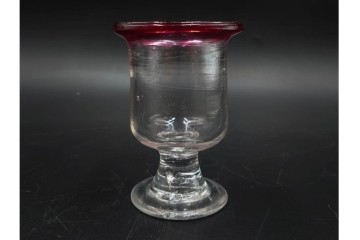 アンティーク　大正～昭和初期の当時物　鮮やかな赤縁が目を引く氷コップ2点セット　(R-085516)