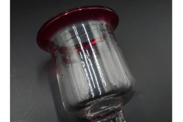 アンティーク　大正～昭和初期の当時物　鮮やかな赤縁が目を引く氷コップ2点セット　(R-085516)