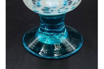 アンティーク　大正～昭和初期の当時物　棗型　乳白水玉が愛らしい青脚の氷コップ　(R-085523)