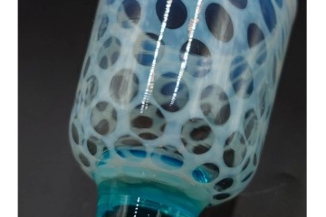 アンティーク　大正～昭和初期の当時物　棗型　乳白水玉が愛らしい青脚の氷コップ　(R-085523)