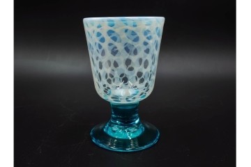 アンティーク　大正～昭和初期の当時物　棗型　乳白水玉が愛らしい青脚の氷コップ　(R-085523)