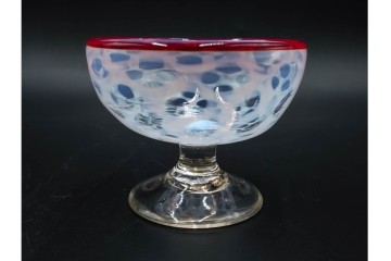 アンティーク　大正～昭和初期の当時物　碗型　乳白水玉に赤縁が可愛らしい氷コップ2客セット　(R-085525)