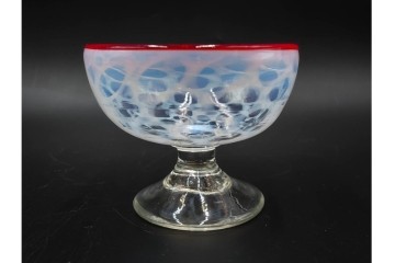 アンティーク　大正～昭和初期の当時物　碗型　乳白水玉に赤縁が可愛らしい氷コップ2客セット　(R-085525)