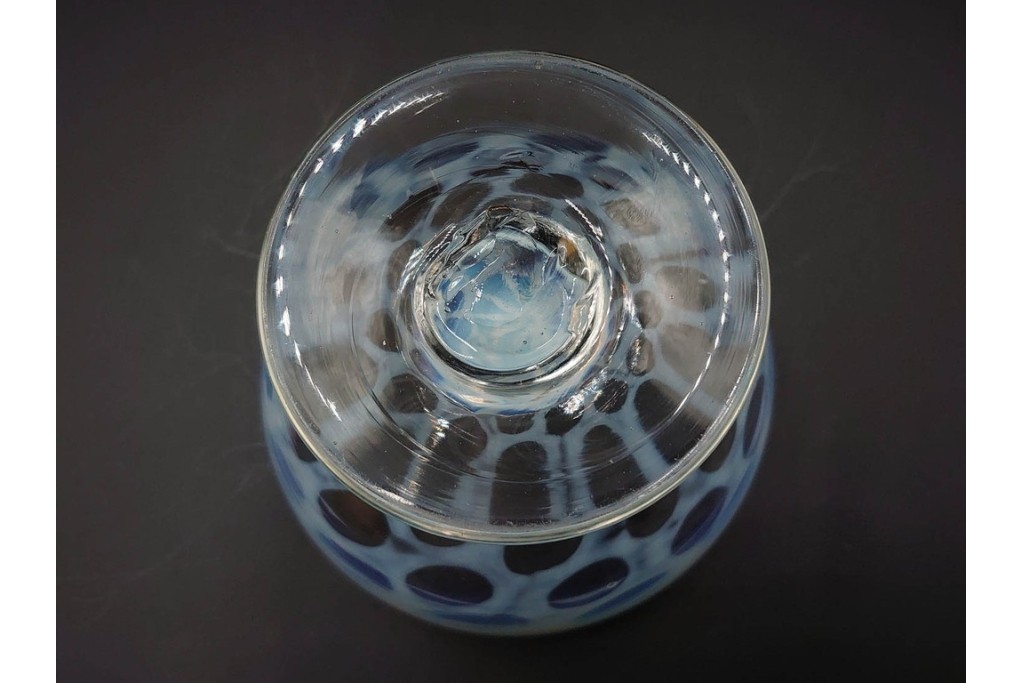 アンティーク　大正～昭和初期の当時物　碗型　乳白水玉に赤縁が可愛らしい氷コップ2客セット　(R-085525)