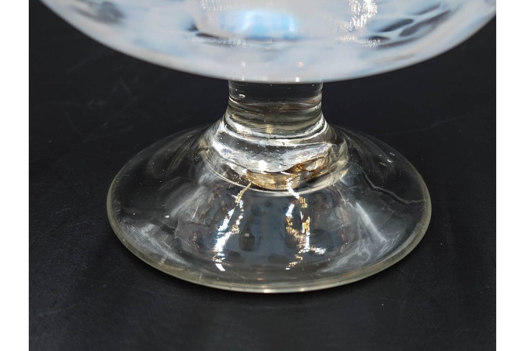 アンティーク　大正～昭和初期の当時物　碗型　乳白水玉に赤縁が可愛らしい氷コップ2客セット　(R-085525)