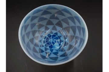 アンティーク　大正～昭和初期の当時物　碗型　乳白に鱗文が愛らしい氷コップ2客セット　(R-085526)