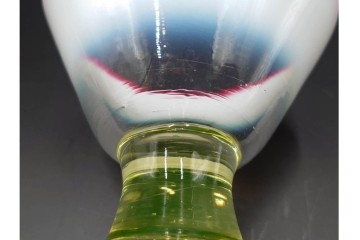 大正〜昭和初期　ウランガラス　ラッパ型　乳白ぼかし・赤縁　三色の表情が美しい氷コップ2客セット　(R-085527)