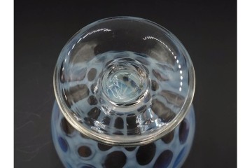 アンティーク　大正～昭和初期の当時物　碗型　乳白水玉に赤縁が映える氷コップ3客セット　(R-085528)