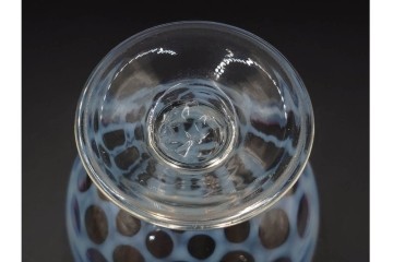 アンティーク　大正～昭和初期の当時物　碗型　乳白水玉に赤縁が映える氷コップ3客セット　(R-085528)